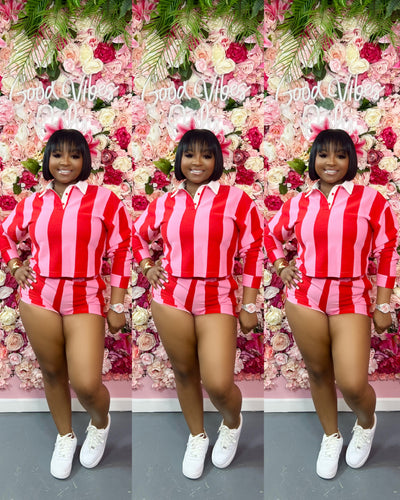 Vertical striped crop rugby top and shorts set