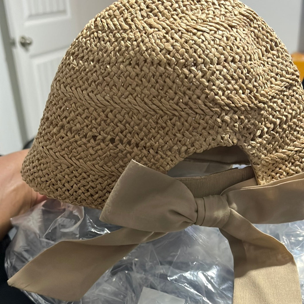 Wheat Straw Cap With Bow tie