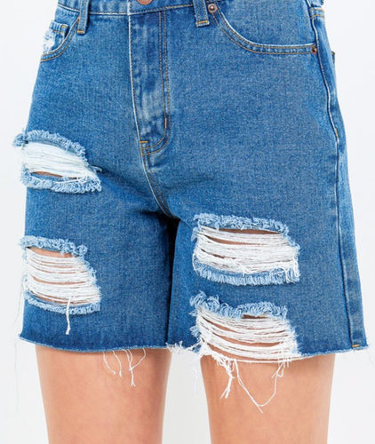 HIGH WAIST DISTRESSED BOYFRIEND SHORTS